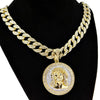 14K Gold Plated Jesus Coin w/ Silver Glitter Cuban Chain 20"
