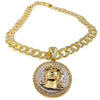 14K Gold Plated Jesus Coin w/ Silver Glitter Cuban Chain 20"