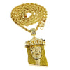 14K Gold Plated Jesus Head Dazzling Glitter Rope Chain Necklace 24"