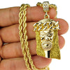 14K Gold Plated Jesus Head Dazzling Glitter Rope Chain Necklace 24"