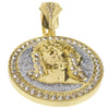 14K Gold Plated Jesus Head w/Silver Glitter Round Coin Pendant