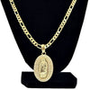 14K Gold Plated La Virgen de Guadalupe Oval Pendant 24" Figaro Chain Necklace