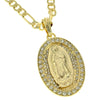 14K Gold Plated La Virgen de Guadalupe Oval Pendant 24" Figaro Chain Necklace