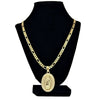 14K Gold Plated La Virgen de Guadalupe Oval Pendant 24" Figaro Chain Necklace