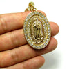 14K Gold Plated La Virgen de Guadalupe Oval Pendant 24" Figaro Chain Necklace