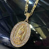 14K Gold Plated La Virgen de Guadalupe Oval Pendant 24" Figaro Chain Necklace