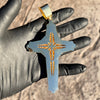 14k Gold Plated Latin Cross Hip Hop Pendant Silver Tone Iced Bling Out CZ 5"