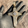 14k Gold Plated Latin Cross Hip Hop Pendant Silver Tone Iced Bling Out CZ 5"