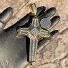 14k Gold Plated Latin Cross Hip Hop Pendant Silver Tone Iced Bling Out CZ 5"
