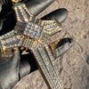 14k Gold Plated Latin Cross Hip Hop Pendant Silver Tone Iced Bling Out CZ 5"