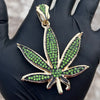 14K Gold Plated Marijuana Weed Leaf Green & Black Iced CZ Pendant