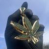 14K Gold Plated Marijuana Weed Leaf Green & Black Iced CZ Pendant