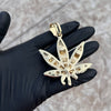 14K Gold Plated Marijuana Weed Leaf Green & Black Iced CZ Pendant