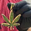 14K Gold Plated Marijuana Weed Leaf Green & Black Iced CZ Pendant