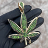 14K Gold Plated Marijuana Weed Leaf Green & Black Iced CZ Pendant