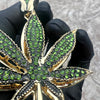 14K Gold Plated Marijuana Weed Leaf Green & Black Iced CZ Pendant