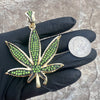 14K Gold Plated Marijuana Weed Leaf Green & Black Iced CZ Pendant