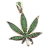 14K Gold Plated Marijuana Weed Leaf Green & Black Iced CZ Pendant