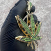 14K Gold Plated Marijuana Weed Leaf Green & Black Iced CZ Pendant