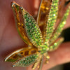 14K Gold Plated Marijuana Weed Leaf Green Iced Flooded Out Pendant