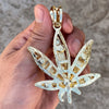 14K Gold Plated Marijuana Weed Leaf Green Iced Flooded Out Pendant