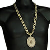 14K Gold Plated Masonic Symbol Oval Iced Medallion Cuban Chain Necklace 30"