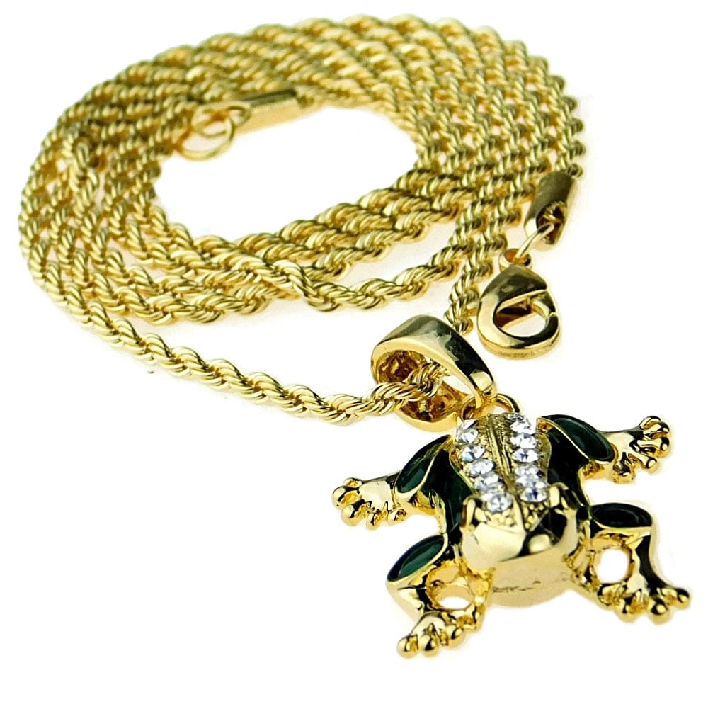 14k Gold Plated Micro Green Frog Rope Chain Necklace 24