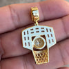 14K Gold Plated on 925 Sterling Silver Basketball Hoop Iced Pendant Flooded Out CZ