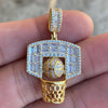 14K Gold Plated on 925 Sterling Silver Basketball Hoop Iced Pendant Flooded Out CZ
