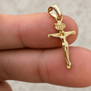 14K Gold Plated on Solid 925 Sterling Silver Jesus Crucifix Cross Shiny Pendant