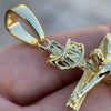 14K Gold Plated on Solid 925 Sterling Silver Jesus Crucifix Cross Shiny Pendant