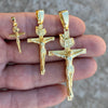 14K Gold Plated on Solid 925 Sterling Silver Jesus Crucifix Cross Shiny Pendant