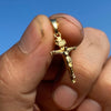 14K Gold Plated on Solid 925 Sterling Silver Jesus Crucifix Cross Shiny Pendant
