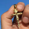 14K Gold Plated on Solid 925 Sterling Silver Jesus Crucifix Cross Shiny Pendant