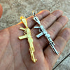14k Gold Plated or Solid 925 Silver Oxidized AK-47 Big Gun Pendant 3.25"