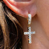 14K Gold Plated Over 925 Silver Cross Hoop Dangle Earrings