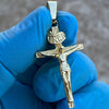 14k Gold Plated over 925 Silver Crucifix Jesus Cross Shiny Pendant 1.75"