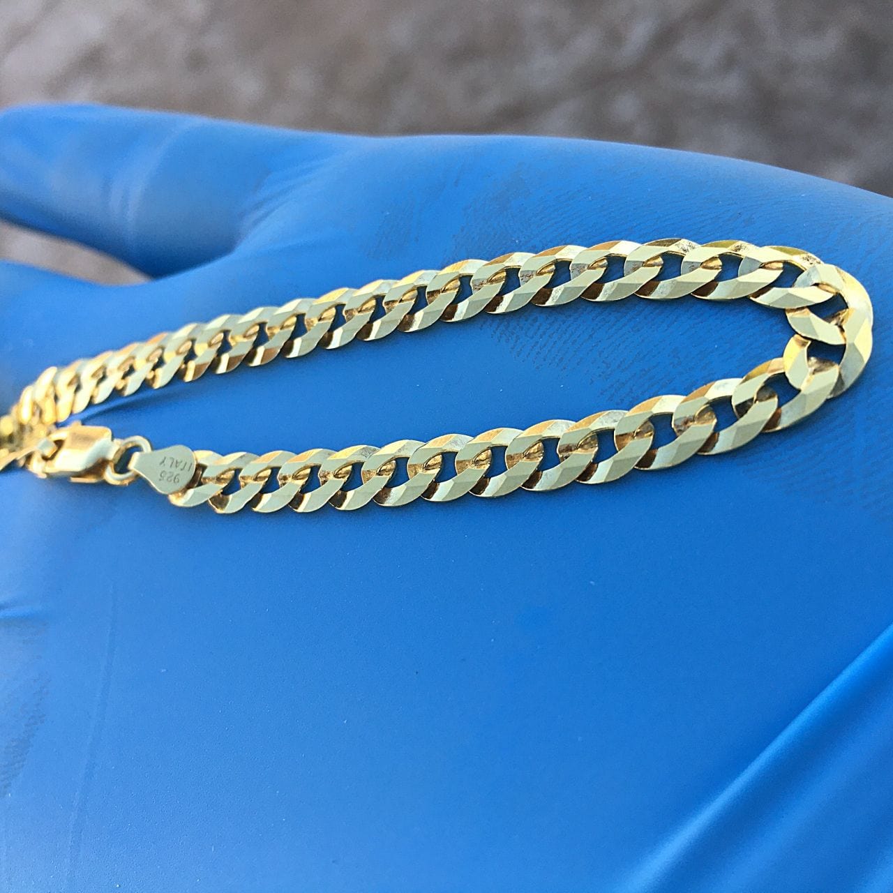 14k Gold Plated Over 925 Silver Flat Cuban Link Bracelet 8.5" x 5MM