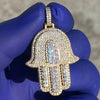 14K Gold Plated Over 925 Silver Hamsa Hand Iced CZ Pendant