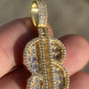 14K Gold Plated over 925 Silver Iced Dollar $ Sign Flooded Out CZ Baguette Pendant