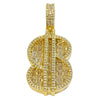 14K Gold Plated over 925 Silver Iced Dollar $ Sign Flooded Out CZ Baguette Pendant