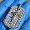 14K Gold Plated Over 925 Silver Jesus Crucifix Cross Iced Dog Tag Pendant