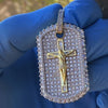 14K Gold Plated Over 925 Silver Jesus Crucifix Cross Iced Dog Tag Pendant