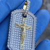 14K Gold Plated Over 925 Silver Jesus Crucifix Cross Iced Dog Tag Pendant