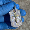 14K Gold Plated Over 925 Silver Jesus Crucifix Cross Iced Dog Tag Pendant