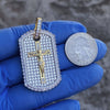 14K Gold Plated Over 925 Silver Jesus Crucifix Cross Iced Dog Tag Pendant