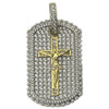 14K Gold Plated Over 925 Silver Jesus Crucifix Cross Iced Dog Tag Pendant