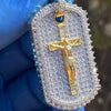 14K Gold Plated Over 925 Silver Jesus Crucifix Cross Iced Dog Tag Pendant