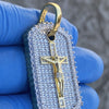 14K Gold Plated Over 925 Silver Jesus Crucifix Cross Iced Dog Tag Pendant