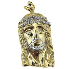 14K Gold Plated Icy Bling CZ Oversize Jesus Face Pendant – Hip Hop Style, Silver Or Gold, Men's